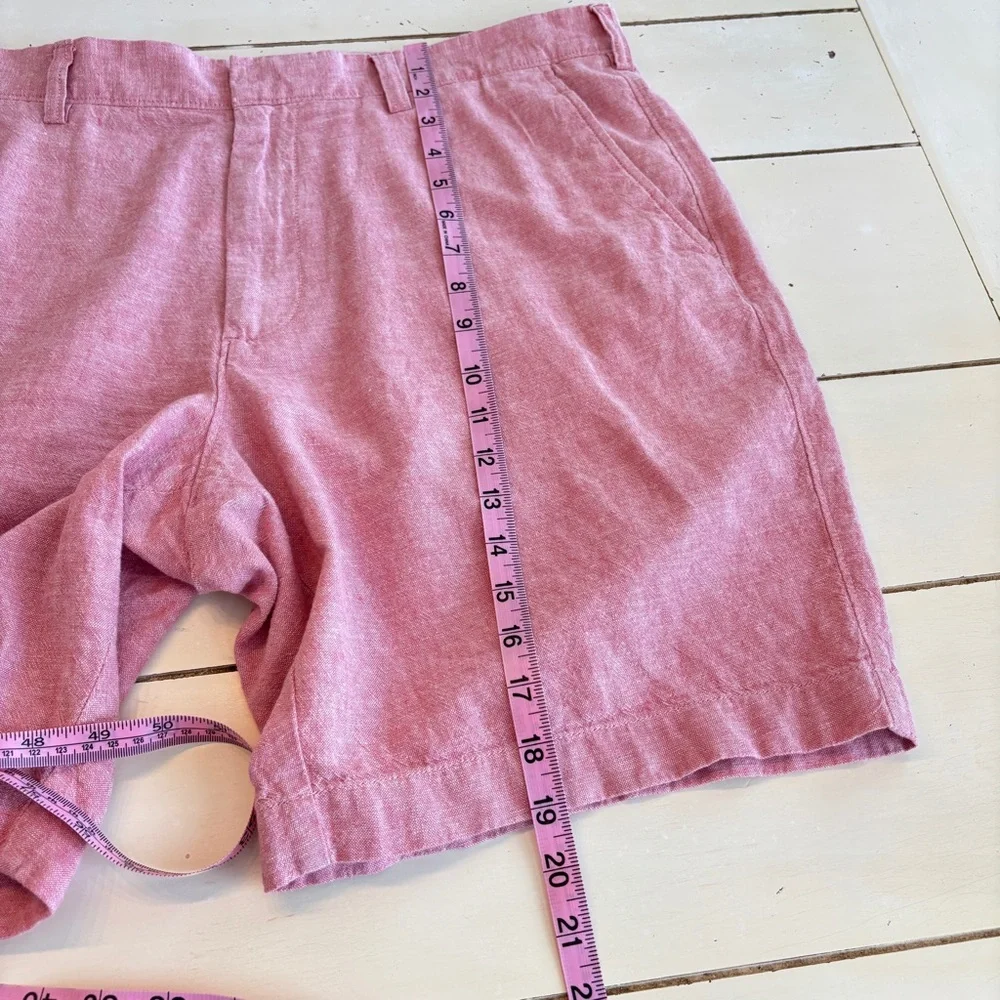 J. Crew Men’s Chino Shorts Size 38 Pink Linen Cotton Regular Fit Flat Front
